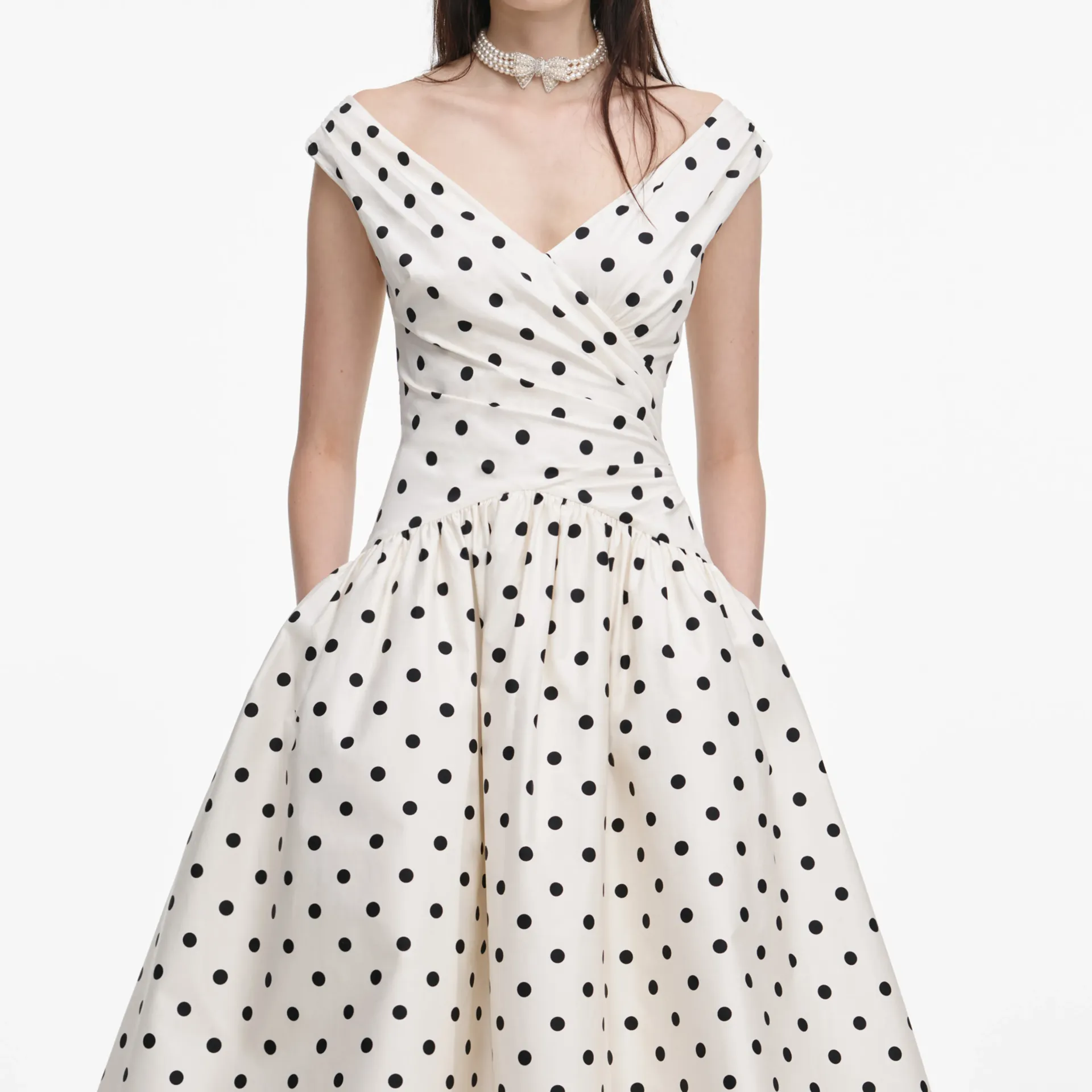 Cream Polka Dot Midi Dress (UK10)
