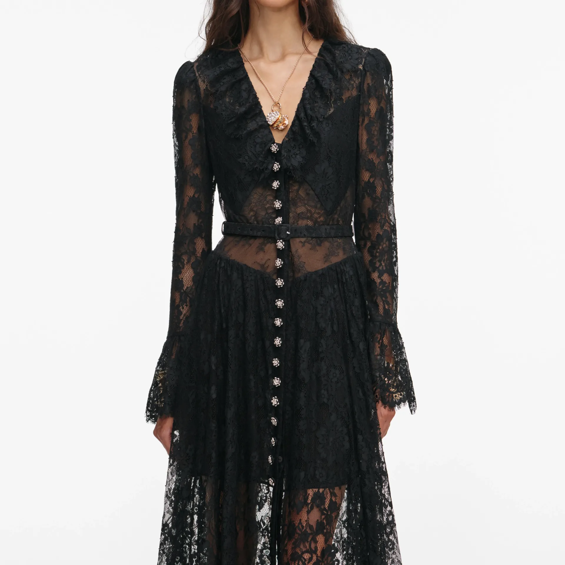Black Lace Ruffle Maxi Dress (UK10)