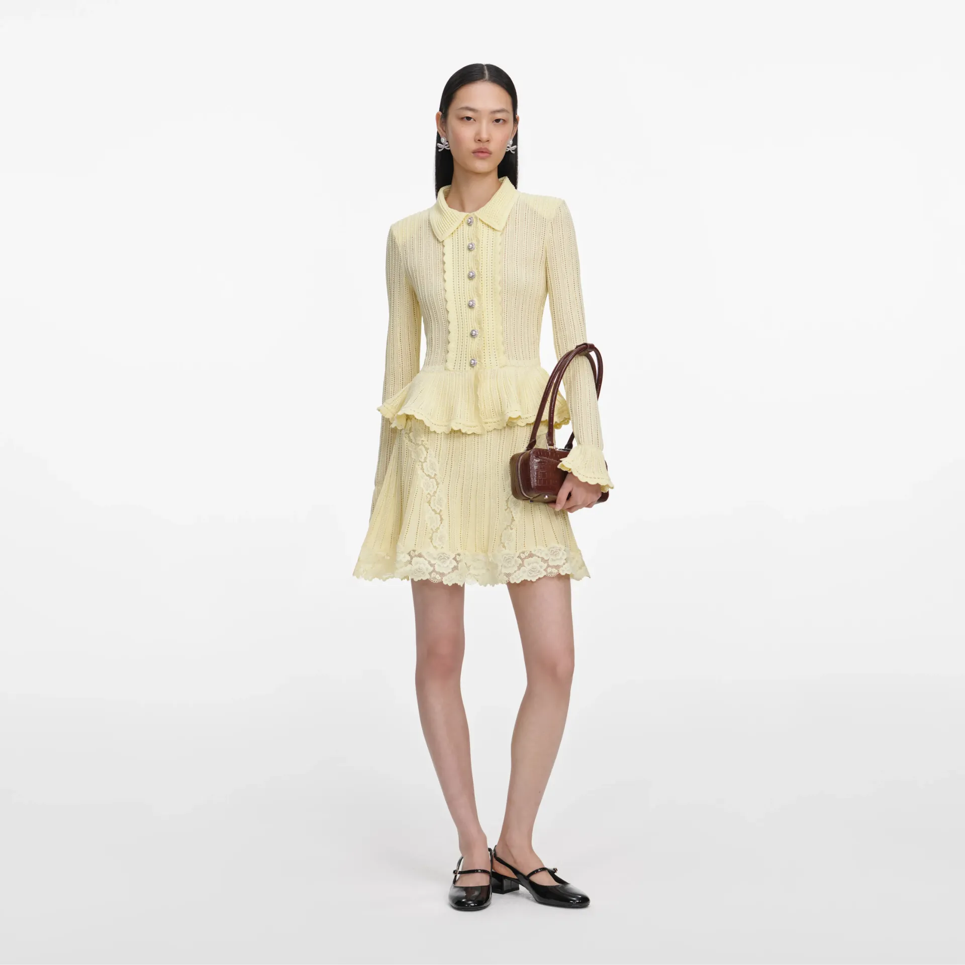 Yellow Pointelle Knit Mini Skirt