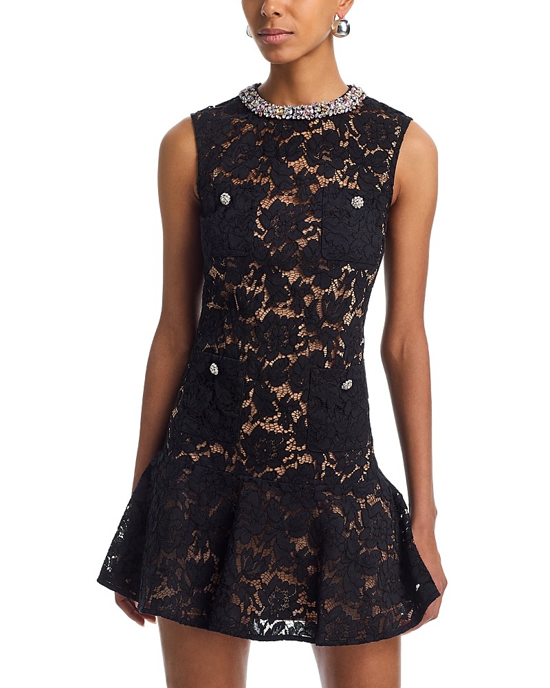 BLACK LACE CRYSTAL MINI DRESS