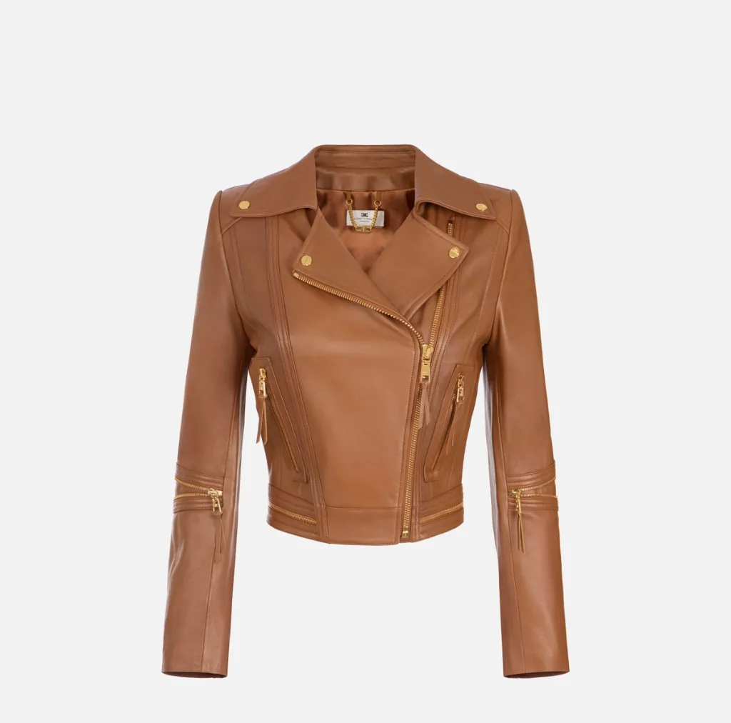 GD01Z66E2 Leather Jacket Zipper Brown (40)