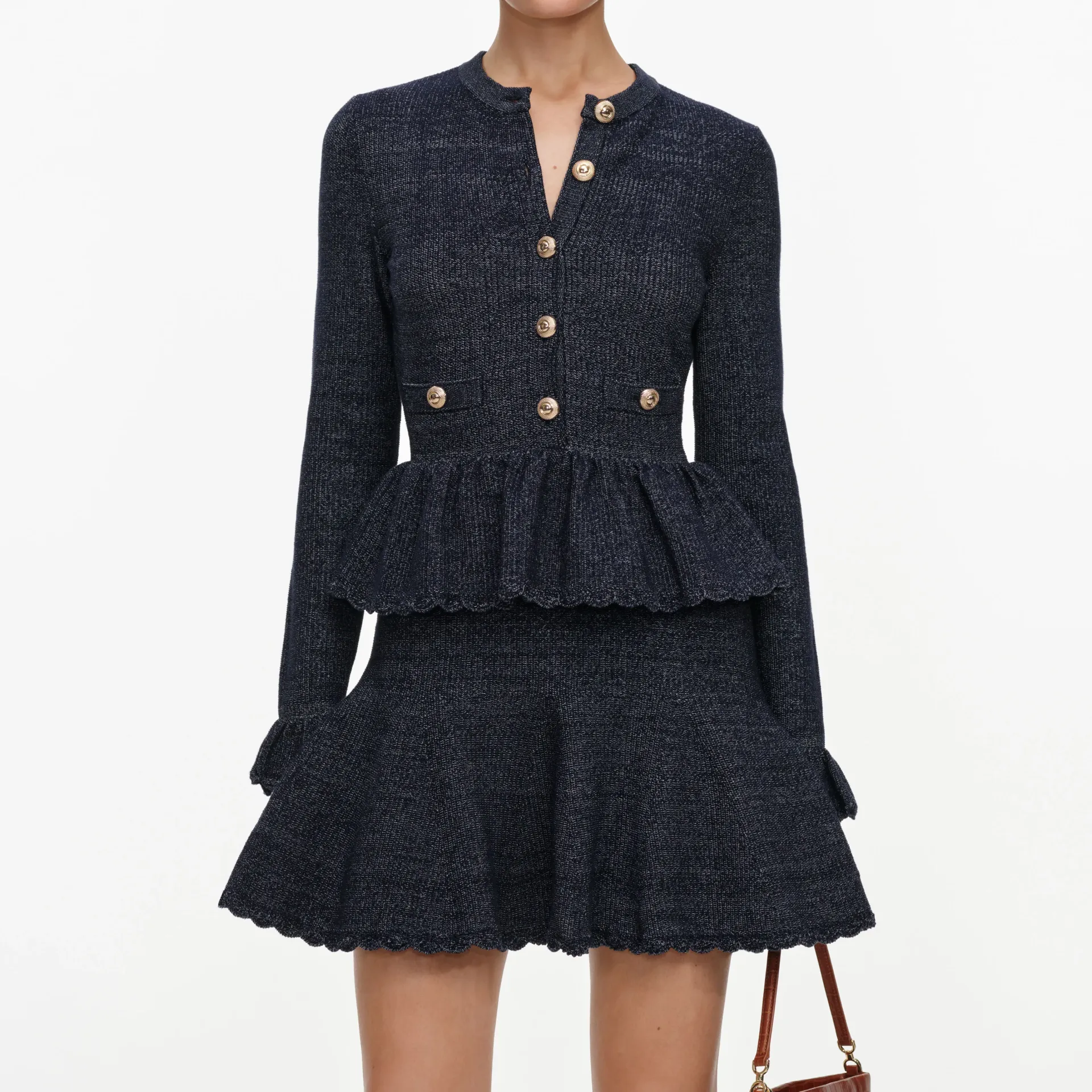 NAVY TEXTURED KNIT MINI DRESS (S)