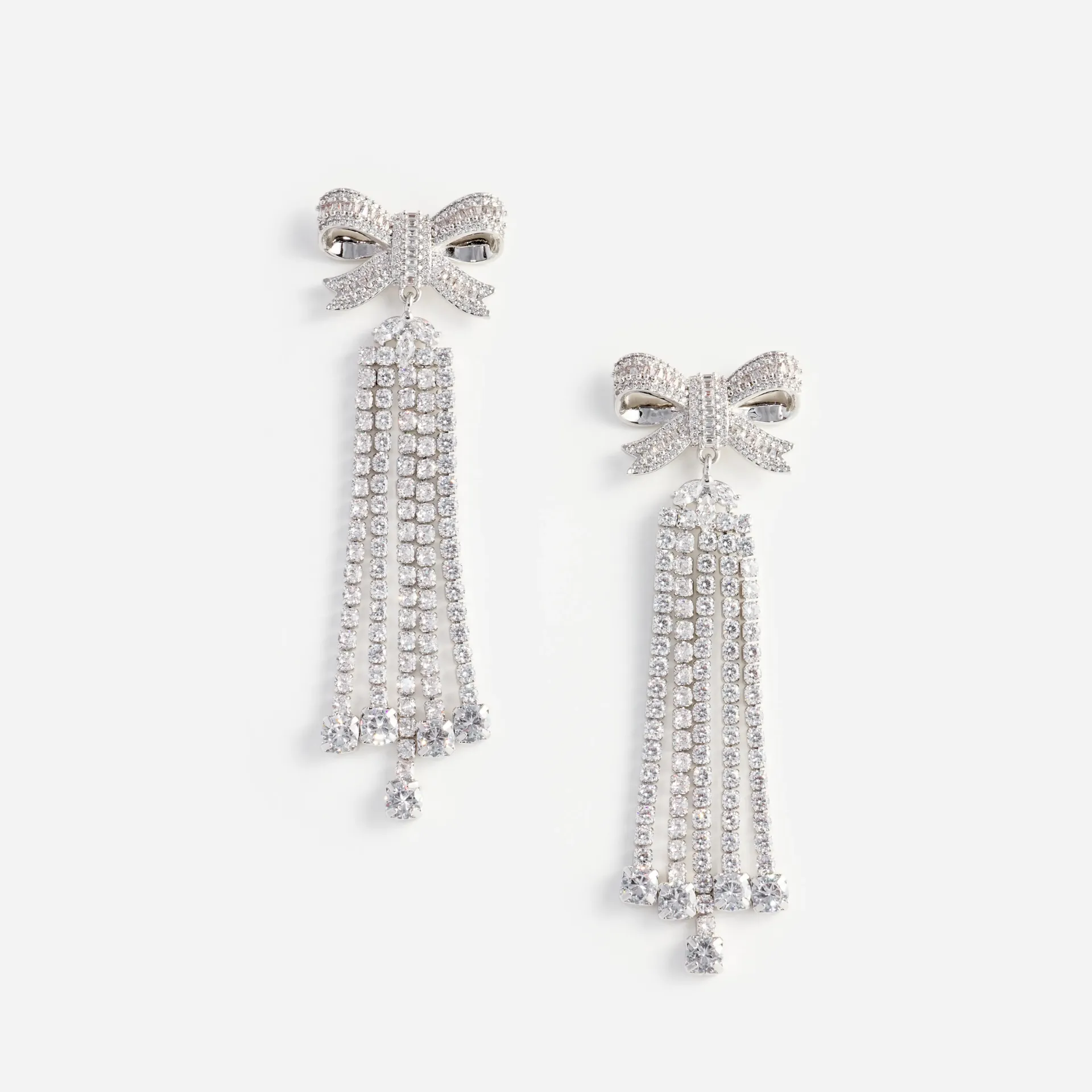 Silver Crystal Bow Droplet Earrings