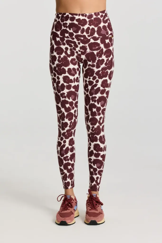Classic Leggings High Waistband Leopard Merlot