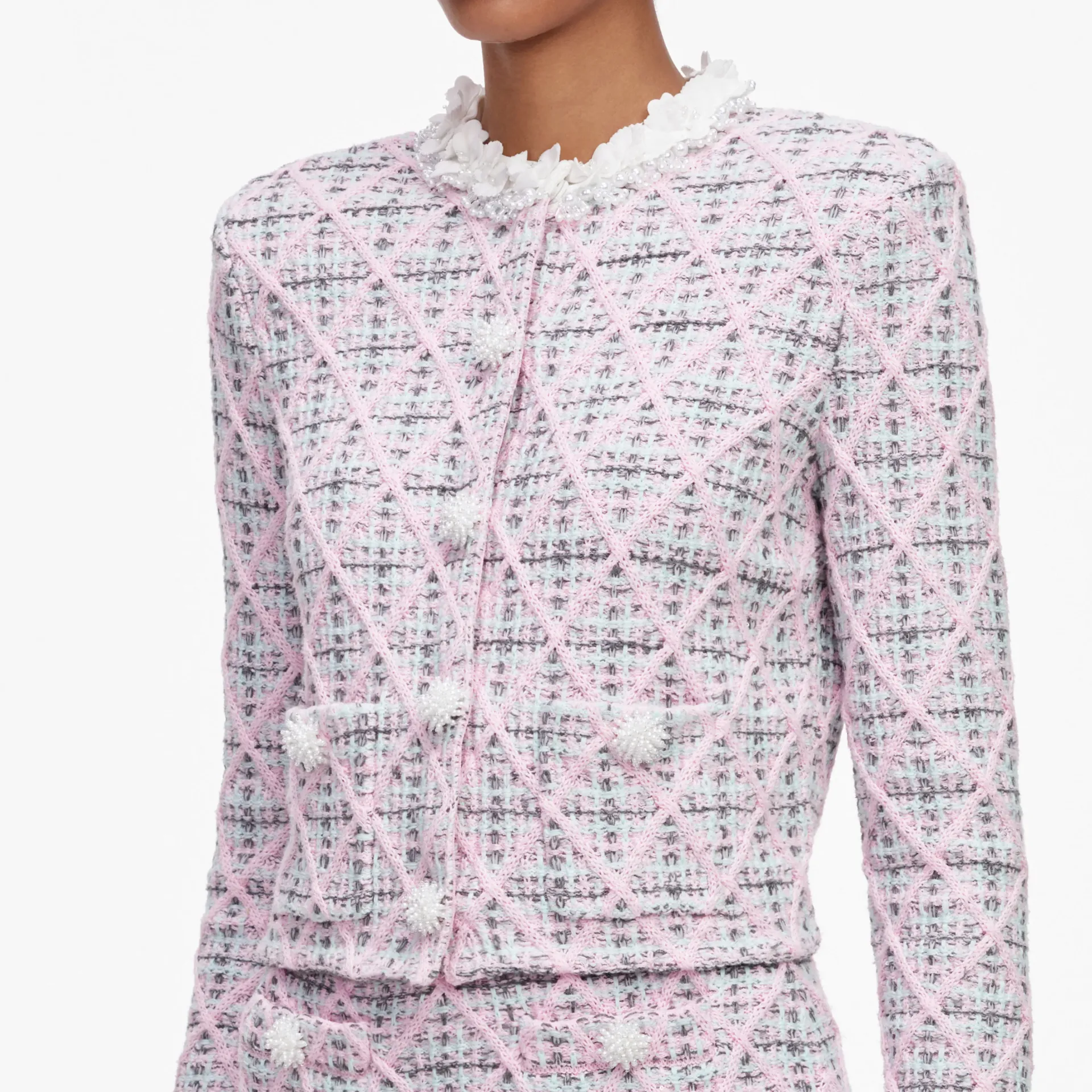 PINK CHECK KNIT CARDIGAN (XS)