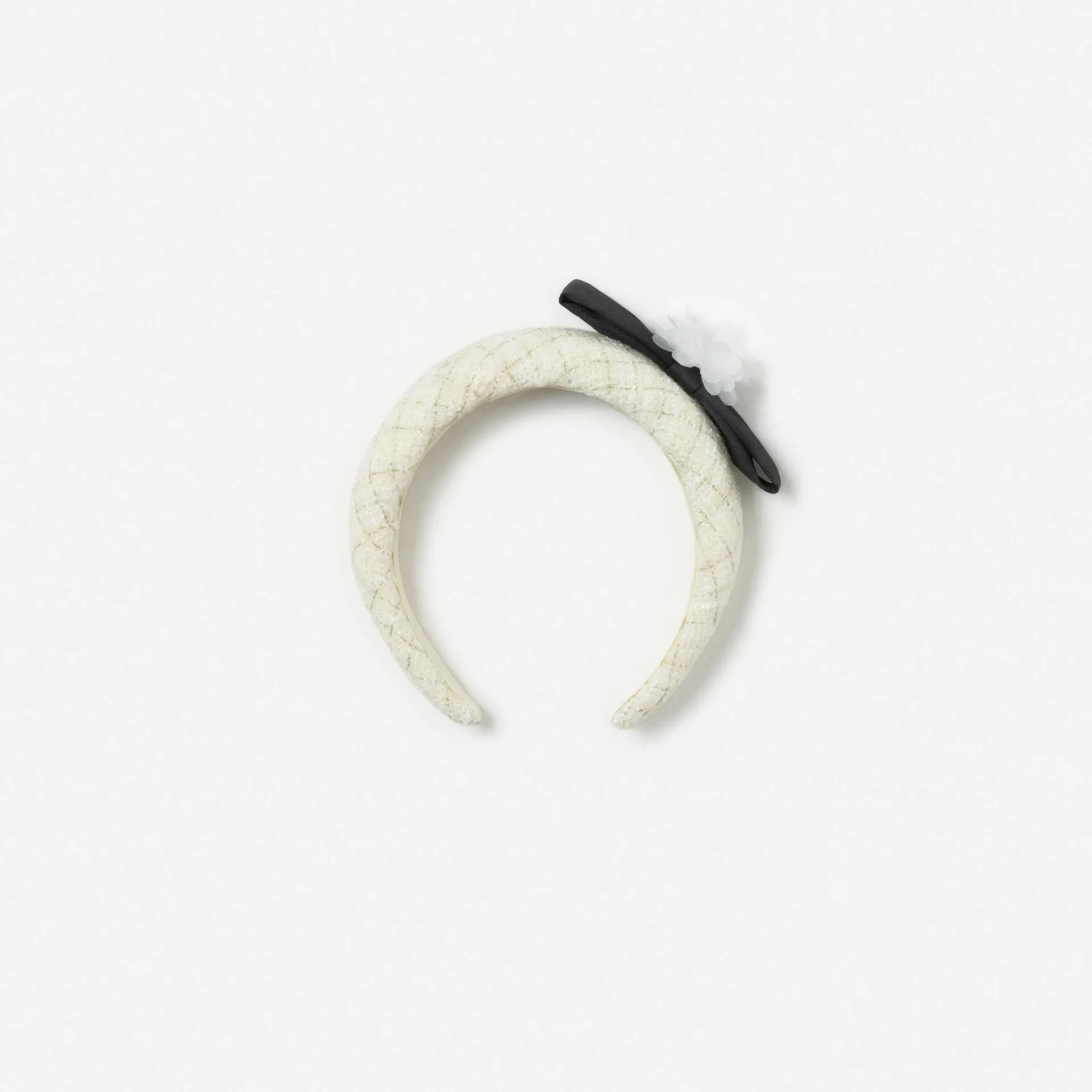CREAM BOUCLE FLOWER BOW HEADBAND