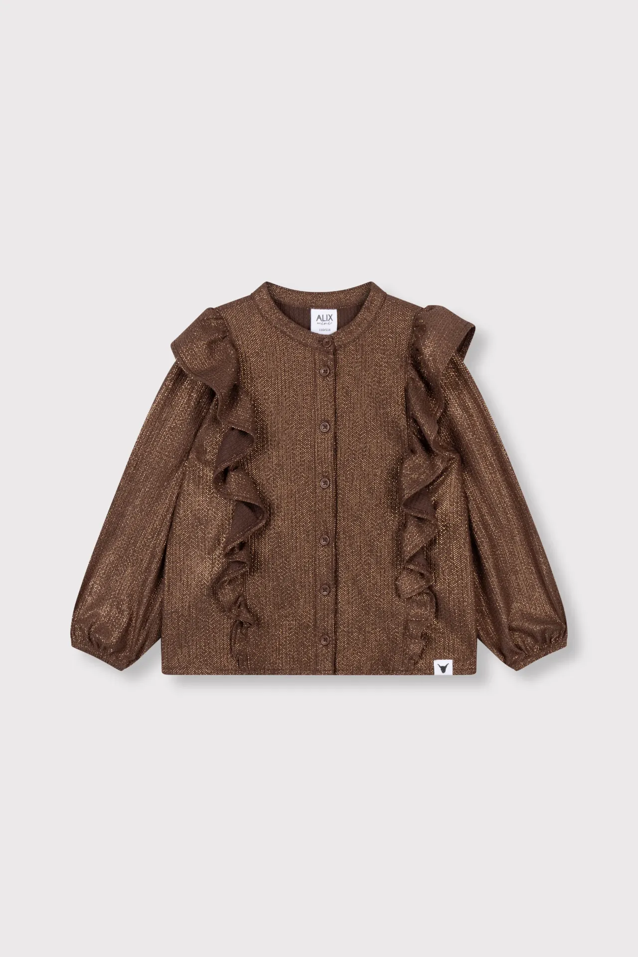 shiny ruffle blouse brown