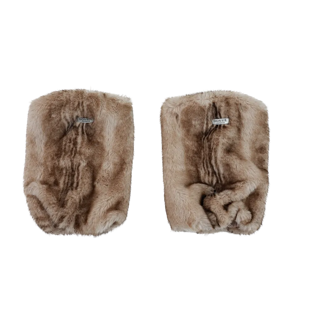 Widya Leg Warmers Soft Taupe Striped Teddy
